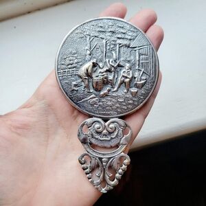 Vintage Hans Jensen 4.3" Ornate Silver Plated Danish Hand Mirror